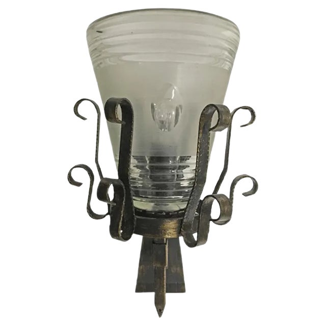 Mid-Century Iron & Murano Glass Sconce For Sale