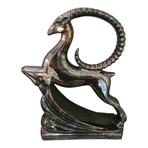 Mid 20th Century Art Deco Glazed Black Ceramic Decorative Antelope Figurine Sculpture