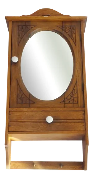 Small Wooden Hanging Cabinet with Oval Mirror, 1940s