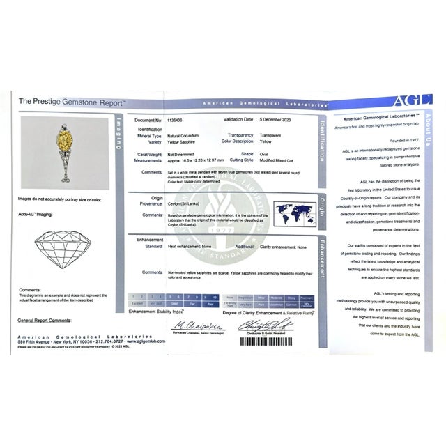 Antique Agl Certified 20 Carat No Heat Ceylon Yellow Sapphire Filigree Pendant For Sale - Image 11 of 11