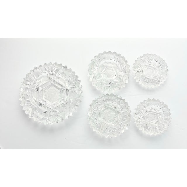 Antique American Brilliant Cut Crystal 5-Piece Heavy Pinwheel Sawtooth Ashtrays Good antique condition. No major damage or...