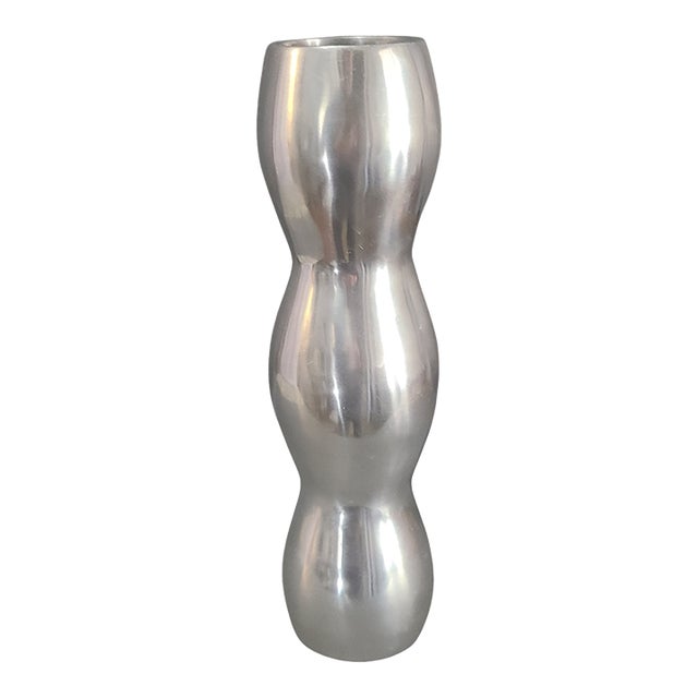 Mid-Century Modern Polished Aluminum Hourglass Shaped Vase For Sale
