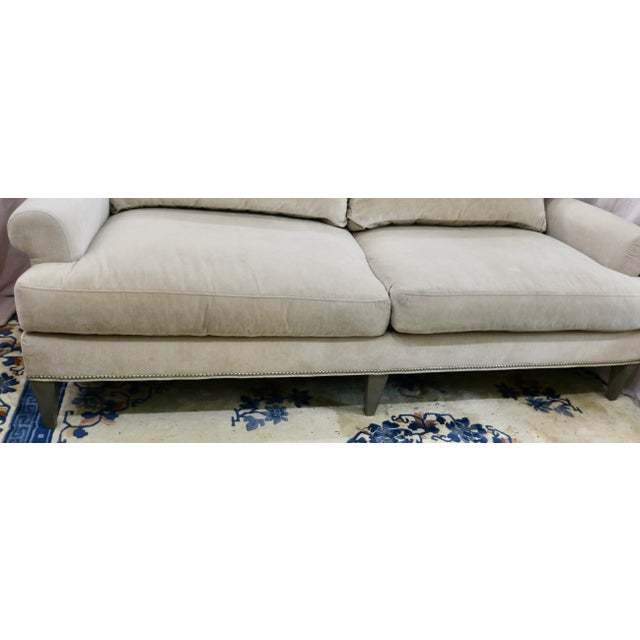 Lillian August Cream Plush Velvet Rolled Arm 7 Foot Long Sofa. The design is superb, the upholstery and nailhead trim are...
