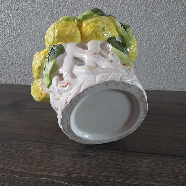 1970s Majolica Lemon Orange Centerpiece Candle Holders / Planters - A Pair For Sale - Image 14 of 14
