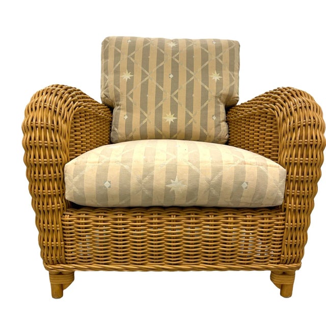 1990s 1990s Donghia Wicker Club Chair and Ottoman For Sale - Image 5 of 13