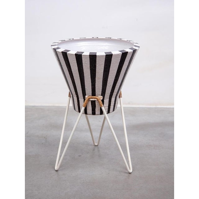 Scandinavian Tripod Planter Ceramic Black & White Stripes, Sweden, 1960s For Sale - Image 3 of 10