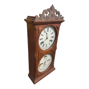 Antique Victorian Walnut Ithaca Double Dial Calendar Clock