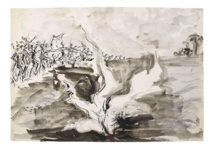 The Battle, 20th Century, Ink Drawing on Paper