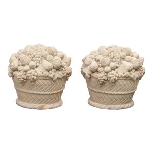 Pair of Mid 20th Century Large Terra Cotta Fruit Basket Sculptures