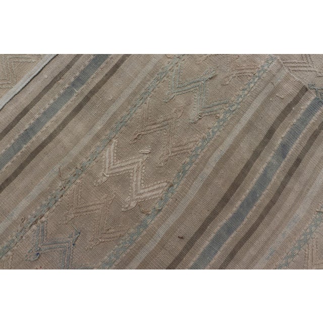 Turkish Vintage Kilim With Embroidered Motifs in Light Tan, Blue L. Brown For Sale - Image 11 of 11