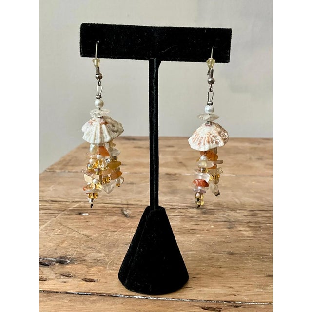 Vintage Boho Drop Shell Earrings For Sale - Image 4 of 12
