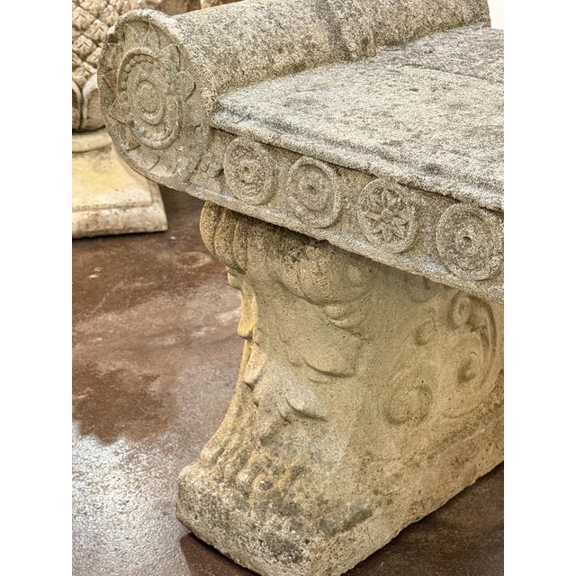 Large English Garden Stone Bench Seat in the Classical Style For Sale - Image 14 of 17