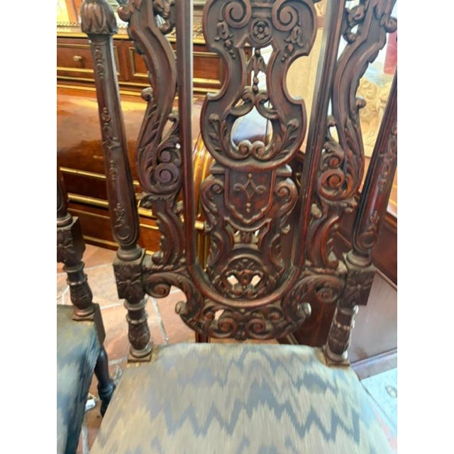 Late 19th Century Superb Pair of Antique English High Back Carved Walnut Hall Chairs For Sale - Image 5 of 10