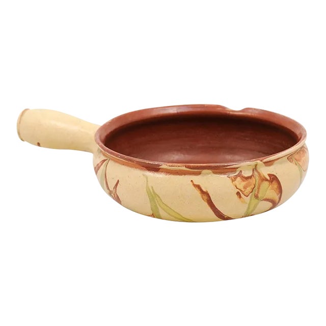 French 19th Century Glazed Pottery Serving Dish with Terracotta and Gold Glaze For Sale