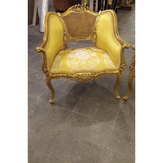 1960s Vintage Gilt Caned Settee & Pair of Armchairs For Sale - Image 5 of 10