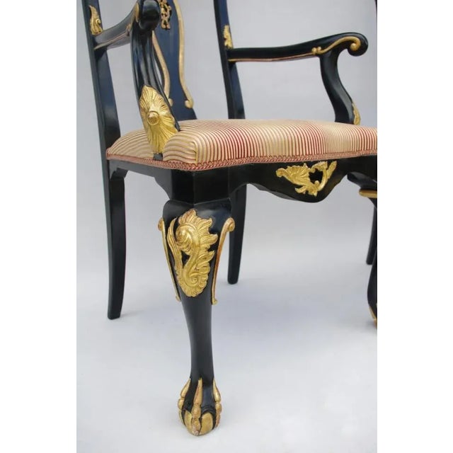 Set of Vintage Chippendale Style Carved and Lacquered Wood Lounge Chairs For Sale - Image 4 of 5