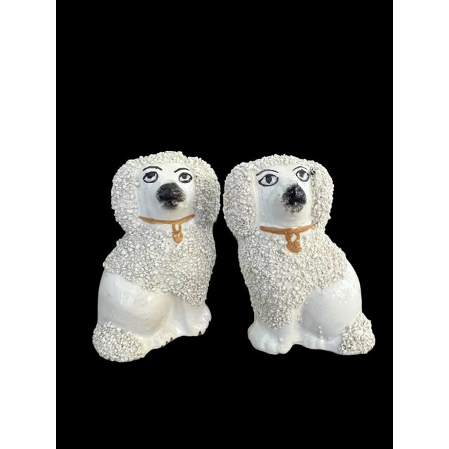 Pair of Miniature English Staffordshire Poodle Figurines, 1950s, 3ʺ Tall For Sale - Image 10 of 11