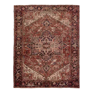 Rust Antique Persian Heriz Handmade Wool Rug With Medallion Design