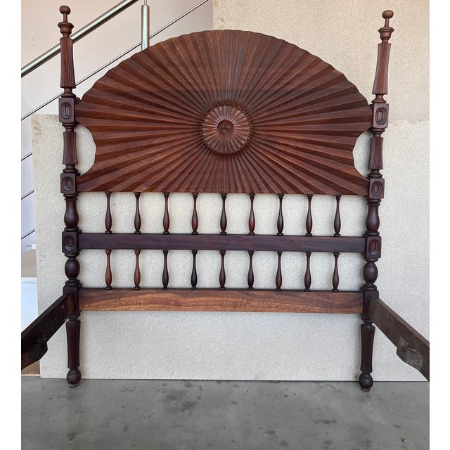 Brown 19th Century, Baroque Full Bed, Original Four Fluted Poster Spanish Bed For Sale - Image 8 of 13