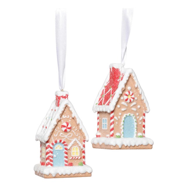 Gingerbread House Ornaments, Assorted Set of 6 Pieces For Sale