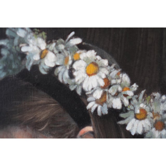 Late 20th Century Original Oil Painting of Girl With Daisy Crown – Signed Wang – Realism Portrait With Ornate Gilt Frame For Sale In Los Angeles - Image 6 of 8