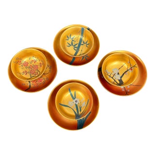 Japanese Botanical Bowls & Plates, Set of Eight For Sale