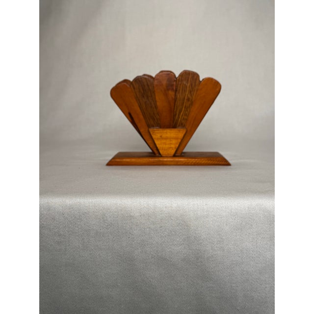Vintage Boho Chic Arched Fan Solid Wood Napkin Holder For Sale - Image 4 of 10