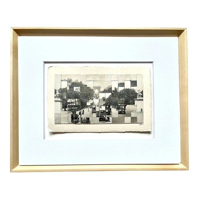 Paris - Avenue Des Champs Elysees Et Les Chevaux De Marly, Hnad Cut and Hand Woven Vintage Phot Postcards, Framed For Sale