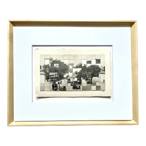 Paris - Avenue Des Champs Elysees Et Les Chevaux De Marly, Hnad Cut and Hand Woven Vintage Phot Postcards, Framed