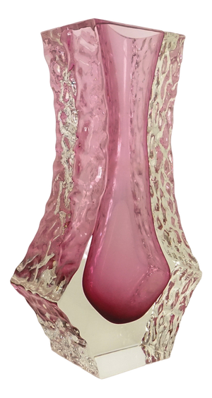 Murano Sommerso Ice Pink Faceted Vase by Mandruzzato