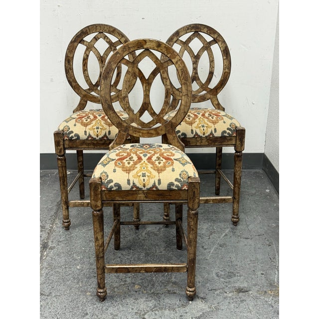 Custom Design Faux Finish Upholstered Counter Stools, Set of Three For Sale - Image 11 of 12