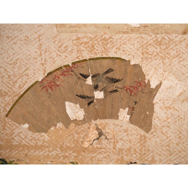 Antique Japanese Two-Panel Screen with Painting Collage, 1900 For Sale - Image 6 of 13