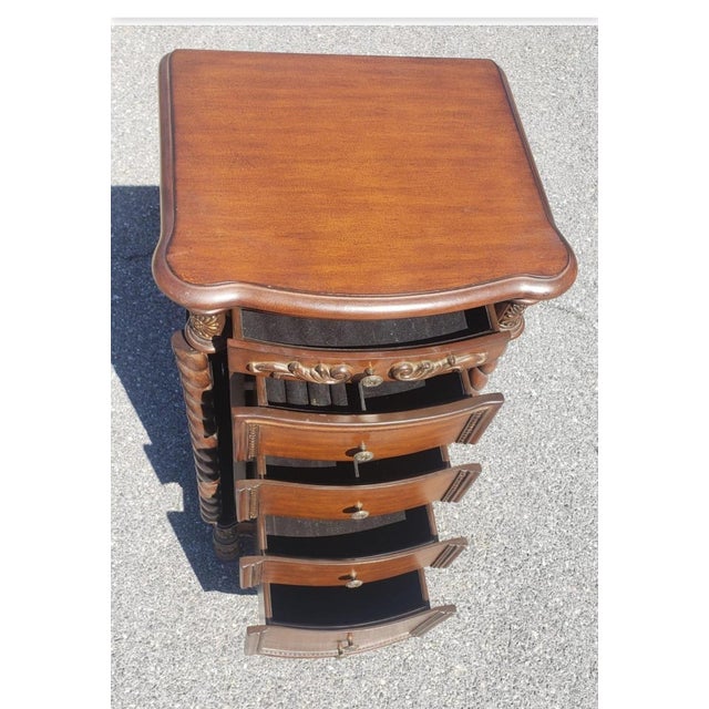 20th Georgian Style Carved and Parcel Gilt Mahogany Five-Drawer Jewelry Armoire For Sale - Image 9 of 11