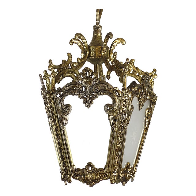 Spanish Brass Ground Glass Lamp from Unbekannt, 1950s For Sale