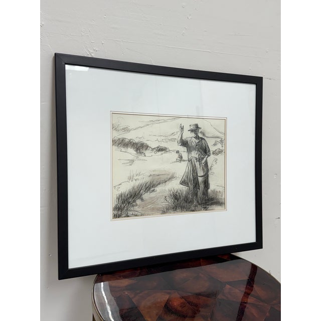 Realism Drawing of European Laborer in Charcoal, Framed For Sale - Image 3 of 12