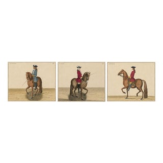 After Friedrich Wilhelm Baron d’Eisenberg, Equestrian Plates, Hand-Colored Engravings, 1727, Set of 3 For Sale