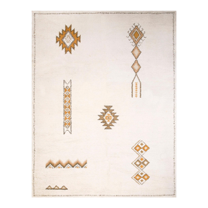 1960s White Gold Geometric Rabat Tribal Vintage Moroccan Rug 9' 10" X 13' Handknotted Wool Carpet
