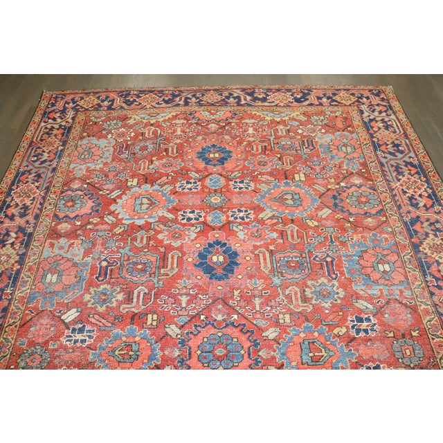 Square Antique Persian Heriz rug no. j5327 For Sale - Image 9 of 9