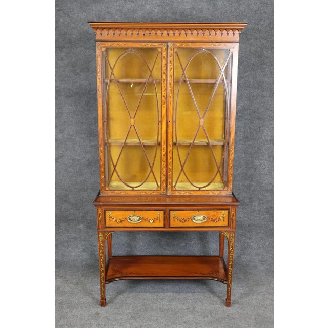 1900 - 1909 Fine Edwardian Adams Era Walnut and Satinwood Inlaid Vitrine Circa 1900 For Sale - Image 5 of 12