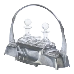 1900s Art Nouveau Hugo Leven for Kayserzinn Pewter and Crystal Cruet Set