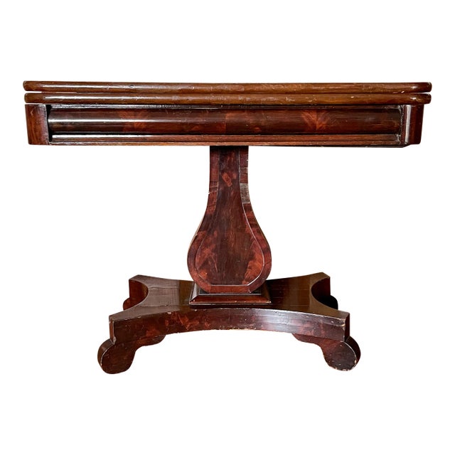 Mid 19th Century Antique Empire Crotch Mahogany Flip Top Game Table For Sale