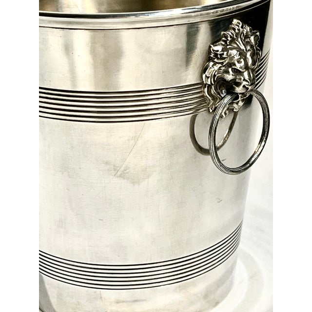 French Art Deco Silver Plate Champagne Bucket – L’Orfèvrerie Lion Head Ring Handles, Early 20th Century For Sale - Image 13 of 14