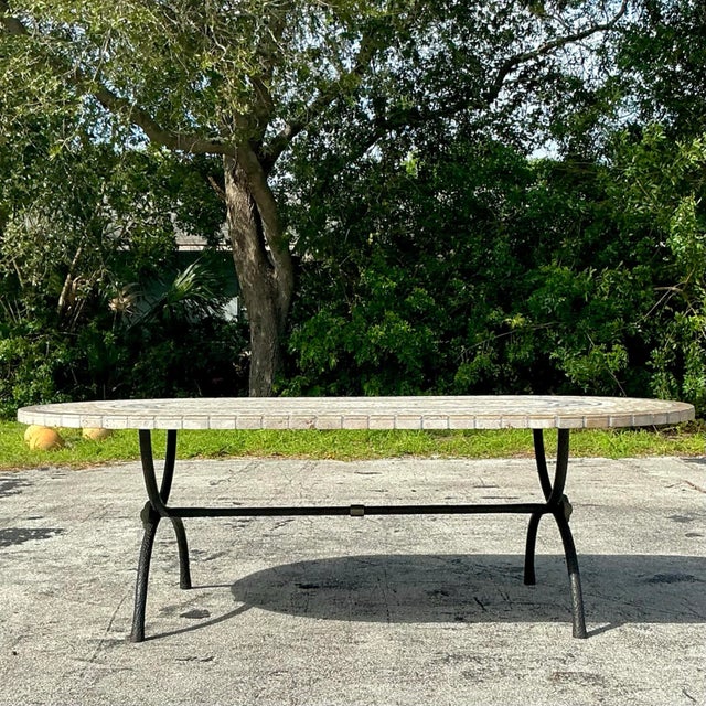 Vintage Boho Mosaic Tile Table on Bronze X Pedestal For Sale - Image 12 of 12