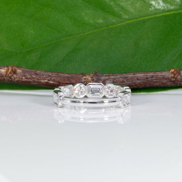 Silver 1.4Ct Lab Grown Diamond Band With 9 Lab Diamonds in Solid 14k Gold, Size 6.75 For Sale - Image 8 of 9