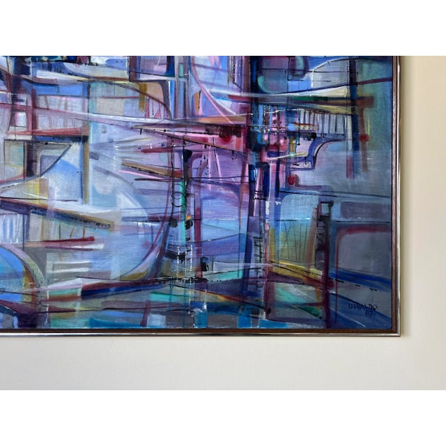 Blue Oswaldo Gutierrez (1917) Cuban Artist Expressionist Oil on Canvas Painting For Sale - Image 8 of 13