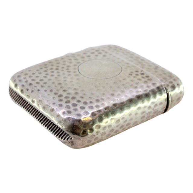 Hammered Silver Matchbox with Central Monogram Card and Hanging Ring For Sale