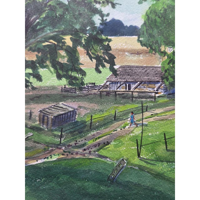 Mid 20th Century Mid-Century Pennsylvania Stone Grist Mill Watercolor by Floyd F. Hackman For Sale - Image 5 of 18