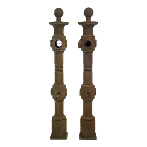 Antique Ball Finial Cast Iron Brownstone Posts - Set of 2
