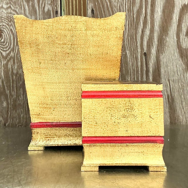 Vintage Italian Gilt Bathroom Accessories - Set of 2 For Sale - Image 4 of 7