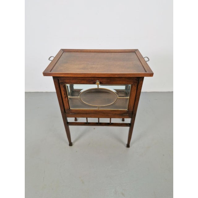 1950s Vintage Tea Cabinet with Facet-Cut Diamond Glass Door and Tray, 1950s For Sale - Image 5 of 11